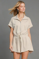 Umgee Full Size Half Sleeve Dolman Sleeved Romper Plus Size ECRU OutfitFlow